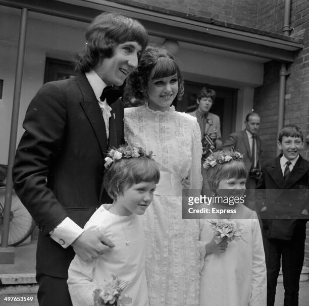 Pete Townshend, lead guitarist with 'The Who', marrying Karen Astley, May 20th 1968.