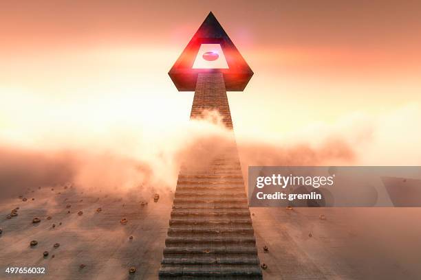 stairs to the cloud temple - pyramid with eye stock pictures, royalty-free photos & images