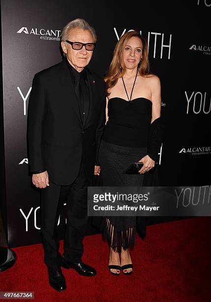 Actor Harvey Keitel and wife Daphna Kastner attend the premiere of Fox Searchlight Pictures' 'Youth' at DGA Theater on November 17, 2015 in Los...