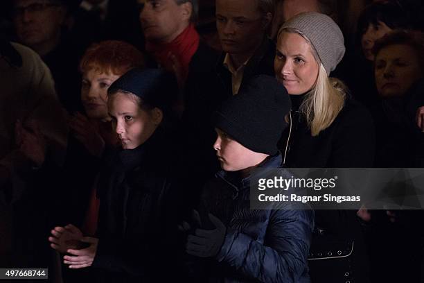 Princess Ingrid Alexandra of Norway, Prince Sverre Magnus of Norway and Crown Princess Mette-Marit of Norway attend a Paris Memorial on November 17,...