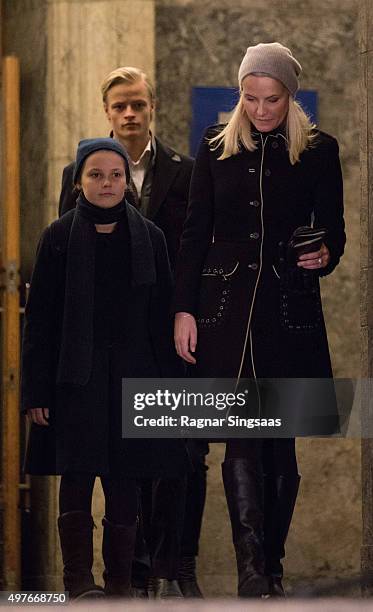 Princess Ingrid Alexandra of Norway, Marius Borg Hoiby and Crown Princess Mette-Marit of Norway attend a Paris Memorial on November 17, 2015 in Oslo,...