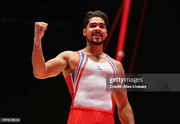 Louis Smith of Great Britain wins Silver in the Pommel Horse Final during day nine of the 2015 World Artistic Gymnastics Championships at The SSE...