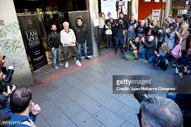 Marcos Cobota, David Prowse and Toni Bestard attend 'I Am Your Father' photocall at Verdi Cinema on November 18, 2015 in Madrid, Spain.