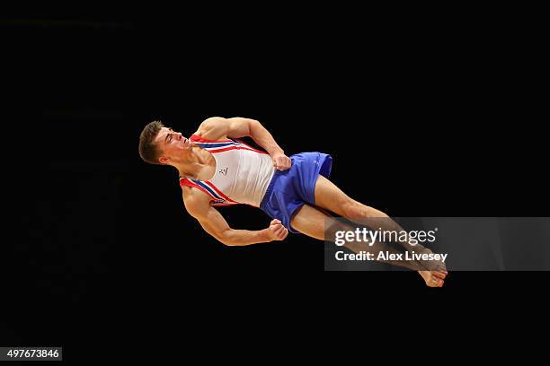 Max Whitlock of Great Britain competes in the Floor during day eight of the 2015 World Artistic Gymnastics Championships at The SSE Hydro on October...