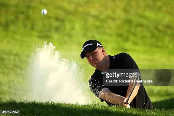 Ross McGowan of England in action during the fifth round of the European Tour Qualifying School Final at PGA Catalunya Resort on November 18, 2015 in...