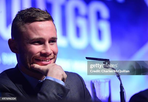 World champion Carl Frampton during the WBA and IBF super-bantamweight world title unification pre-fight press conference at Europa Hotel on November...