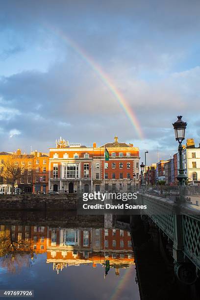 rainbow in dublin city, ireland - dublin ireland stock pictures, royalty-free photos & images
