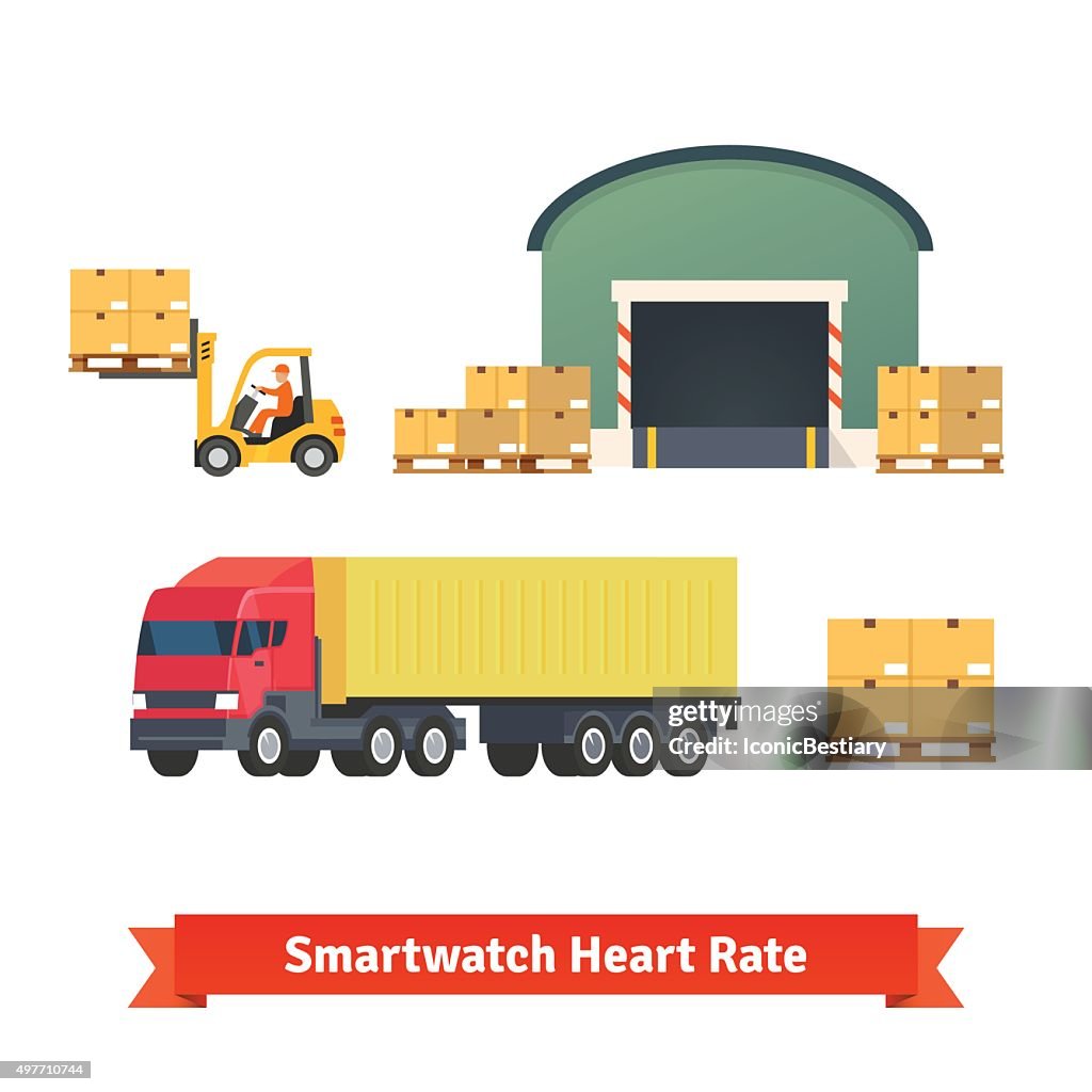 Transport Loading Warehouse Logistics Trailer Truck Loading Cargo High-Res Vector Graphic ...