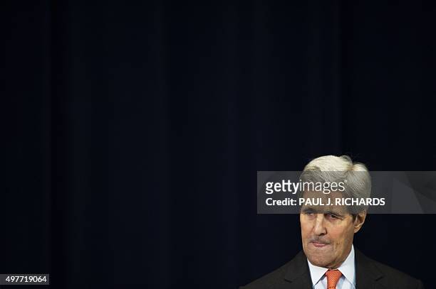Secretary of State John Kerry delivers remarks, November 18 at the Overseas Security Advisory Councils 30th Annual Briefing, in the Dean Acheson...