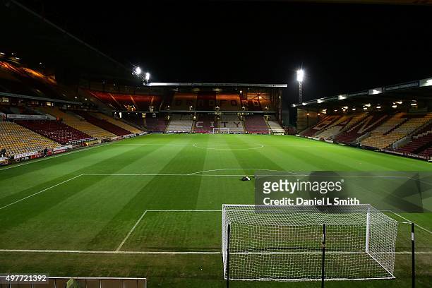 General view of the pitch prior to The Emirates FA Cup First Round Replay match between Bradford City AFC and Aldershot Town FC at Coral Windows...
