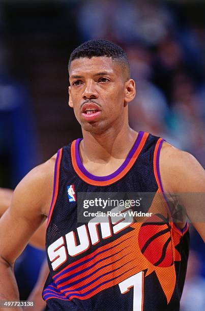 Kevin Johnson of the Phoenix Suns looks on against the Sacramento Kings circa 1996 at Arco Arena in Sacramento, California. NOTE TO USER: User...