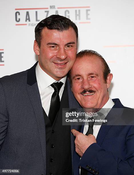 Joe Calzaghe and Enzo Calzaghe attend the UK Gala Screening of "Mr Calzaghe" at May Fair Hotel on November 18, 2015 in London, England.