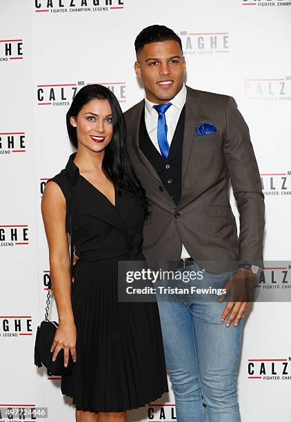 Cally Jane Beech and Luis Morrison attend the UK Gala Screening of "Mr Calzaghe" at May Fair Hotel on November 18, 2015 in London, England.