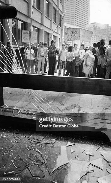 Broken window at the John F. Kennedy Federal Building in Boston on Sept. 9 after Senator Edward M. Kennedy was booed off the stage during a speech...