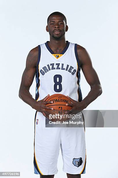 James Ennis of the Memphis Grizzlies poses for a portrait on November 18, 2015 at FedExForum in Memphis, Tennessee. NOTE TO USER: User expressly...