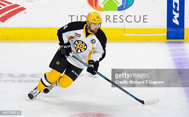Brandon DeFazio of the Providence Bruins skates before an American Hockey League game against the Portland Pirates at the Dunkin' Donuts Center on...