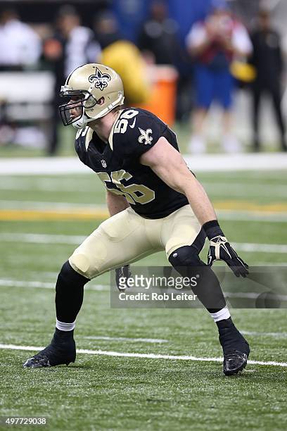 Michael Mauti of the New Orleans Saints in action during the game against the New York Giants at the Mercedes-Benz Superdome on November 1, 2015 in...