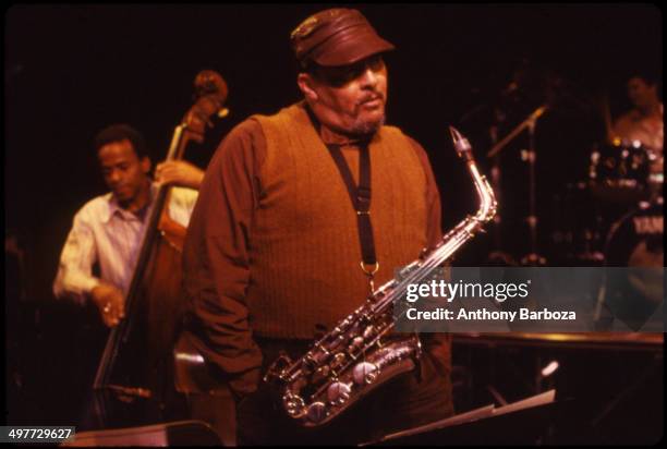 From left, American jazz musicians Cecil McBee and Jackie McLean perform during rehersals for the 'One Night With Blue Note' concert , New York, New...