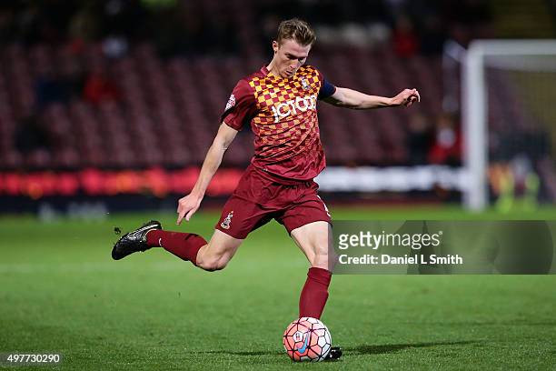 Mark Marshall of Bradford City AFC during The Emirates FA Cup First Round Replay match between Bradford City AFC and Aldershot Town FC at Coral...