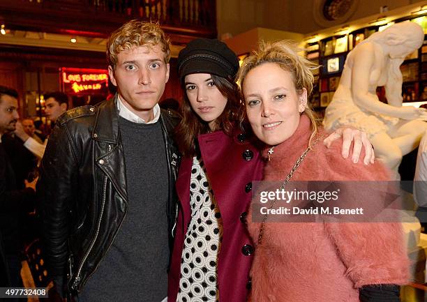 Gala Gordon and boyfriend Nathan Mitchell, with Bay Garnett attending the "Louis Vuitton Windows" book launch at Maison Assouline on November 18,...