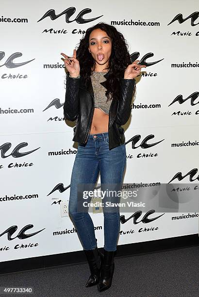 Singer/songwriter Tinashe visits Music Choice on November 18, 2015 in New York City.