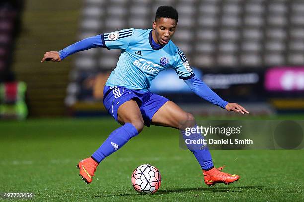 Rhys Browne of Aldershot Town FC controls the ball during The Emirates FA Cup First Round Replay match between Bradford City AFC and Aldershot Town...
