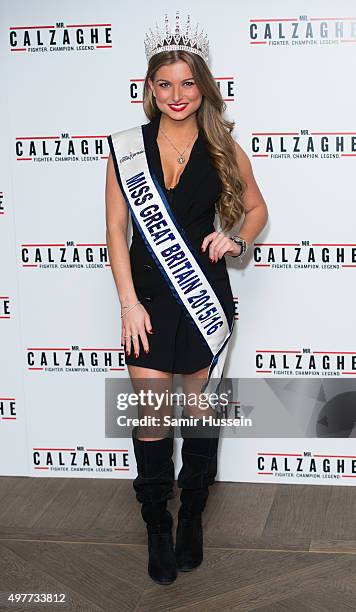 Miss Great Britain Zara Holland attends the UK Gala Screening of "Mr Calzaghe" at May Fair Hotel on November 18, 2015 in London, England.