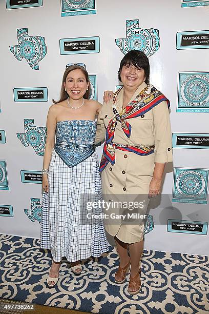 Fashion designer Marisol Deluna and Foundation Director of Education, Ida De La Rosa Spence pose on the red carpet as Marisol Deluna New York...