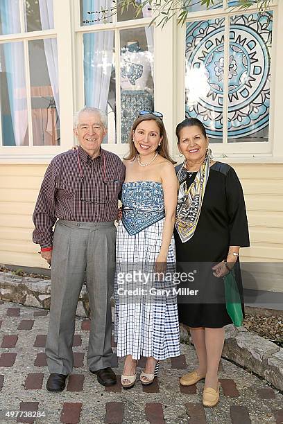 Fashion designer Marisol Deluna and her parents pose outside her new store as Marisol Deluna New York Celebrates the Grand Opening Of Design Studio...