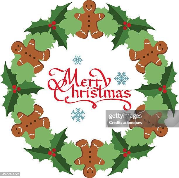christmas wreath - round cookie isolated stock illustrations