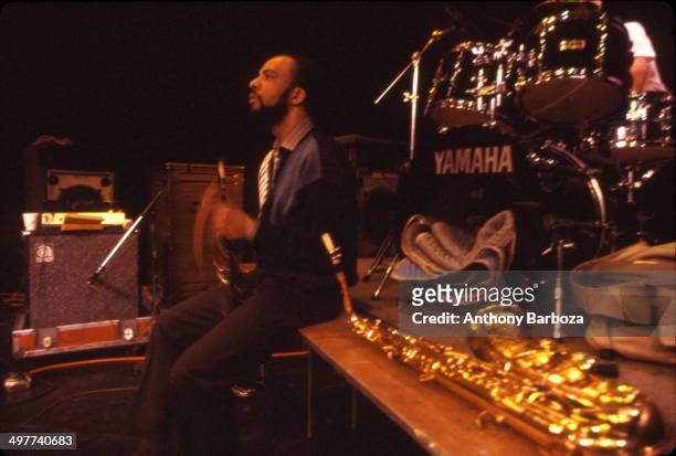 American jazz musician Grover Washington Jr plays saxophone during rehersals for the 'One Night With Blue Note' concert , New York, New York,...