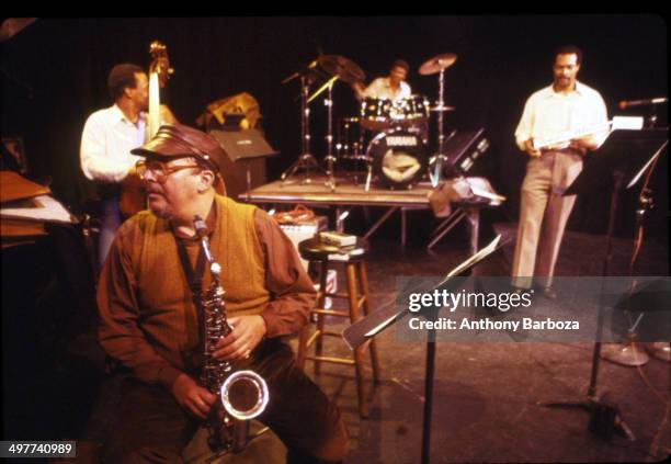 From left, American jazz musicians Jackie McLean , Cecil McBee, Woody Shaw , and Jack DeJohnette perform during rehersals for the 'One Night With...