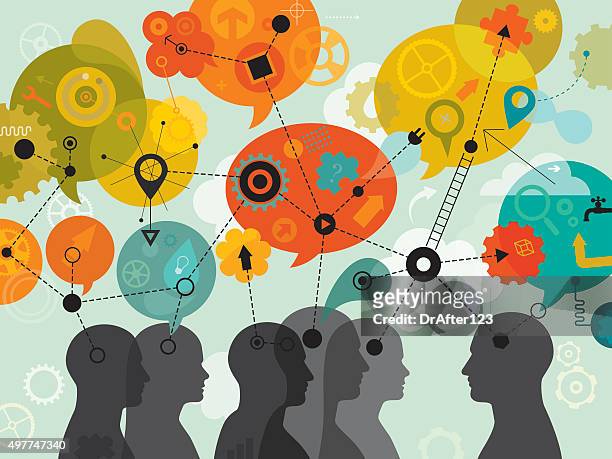 people 3d thinking mind mapping - communication abstract stock illustrations