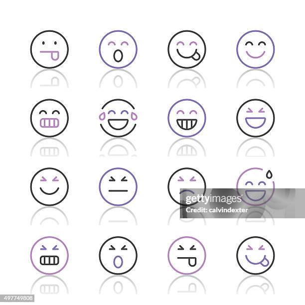 emoji icons set 2 | purple line series - puckering stock illustrations