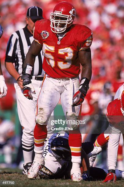 Marvcus Patton of the Kansas City Chiefs moves on the field during the game against the San Diego Chargers at the Arrowhead Stadium in Kansas City,...