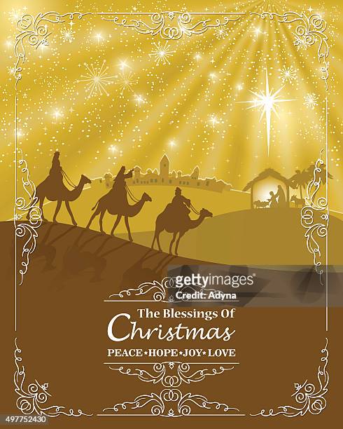 nativity scene - following jesus stock illustrations
