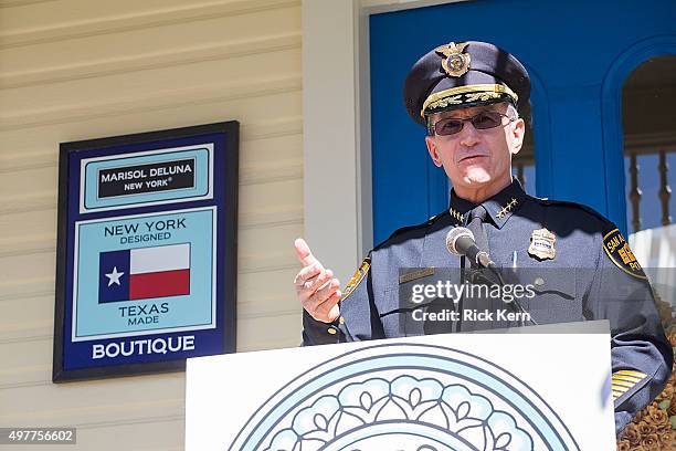 San Antonio Police Department Chief William McManus speaks during the grand opening of Marisol Deluna New York Design Studio and Educational...