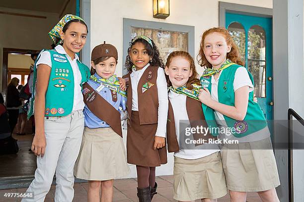 Girl Scouts attend the grand opening of Marisol Deluna New York Design Studio and Educational Foundation at La Villita Historic Art Village on...