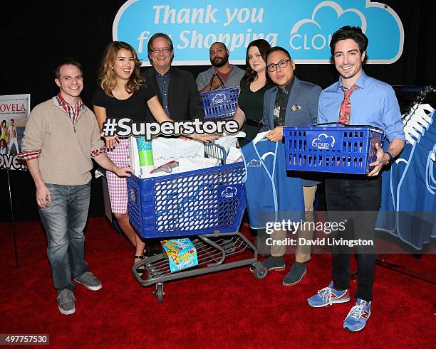 Actors Justin Spitzer, Nichole Bloom, Mark McKinney, Colton Dunn, Lauren Ash, Nico Santos, and Ben Feldman attend the NBC Comedy Press Junket for...