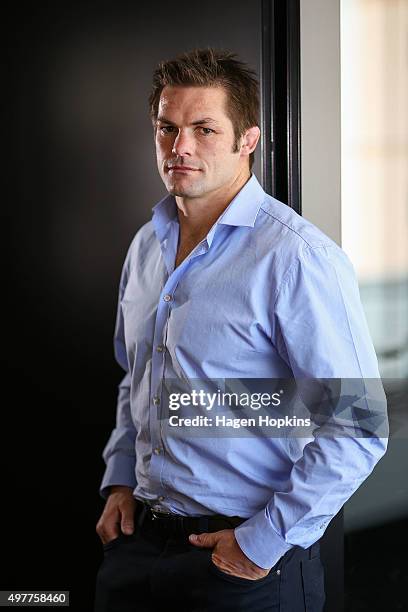 Richie McCaw poses during a media conference to announce his retirement from rugby at New Zealand Rugby House on November 19, 2015 in Wellington, New...