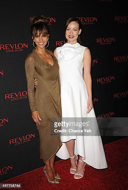 Halle Berry and Olivia Wilde attend Revlon Love Is On Million Dollar Challenge on November 18, 2015 in New York City.
