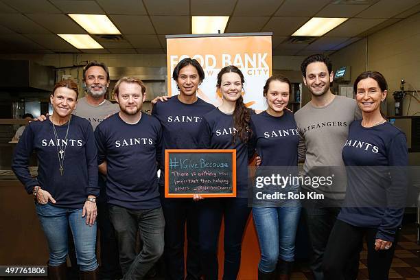 Gina Matthews, Grant Scharbo, Michael Jibson, Kalani Queypo, Maria Vos, Jessica Sutton, Seth Fisher and Terri Weinberg of "Saints & Strangers"...