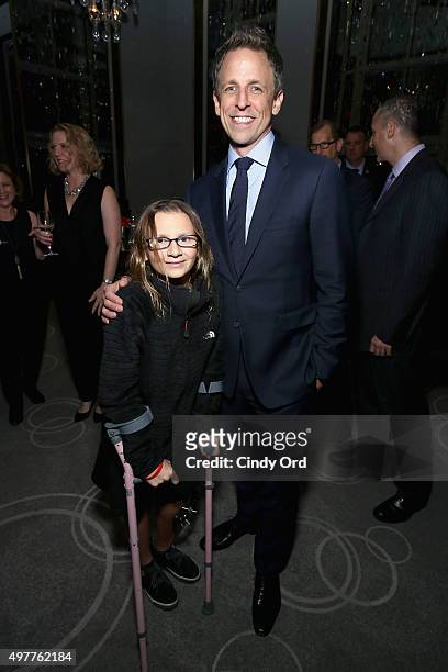 Perry Zimmerman and Seth Meyers celebrate the success of the Revlon LOVE IS ON Million Dollar Challenge at the Rainbow Room on November 18, 2015 in...