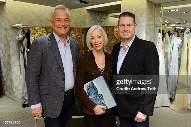 Mark Badgley, Linda Fargo and James Mischka attend "Badgley Mischka: American Glamour" book celebration at Bergdorf Goodman on November 18, 2015 in...