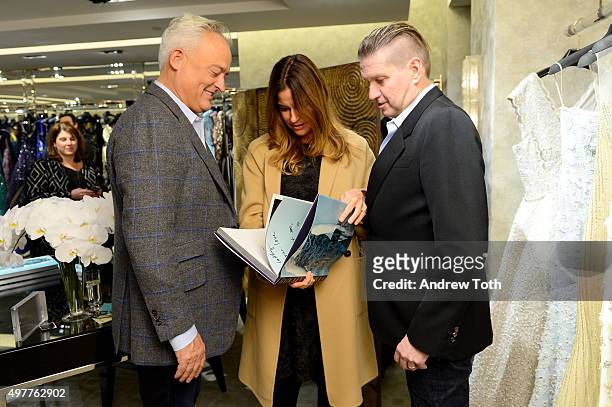 Mark Badgley, Kelly Bensimon and James Mischka attend "Badgley Mischka: American Glamour" book celebration at Bergdorf Goodman on November 18, 2015...