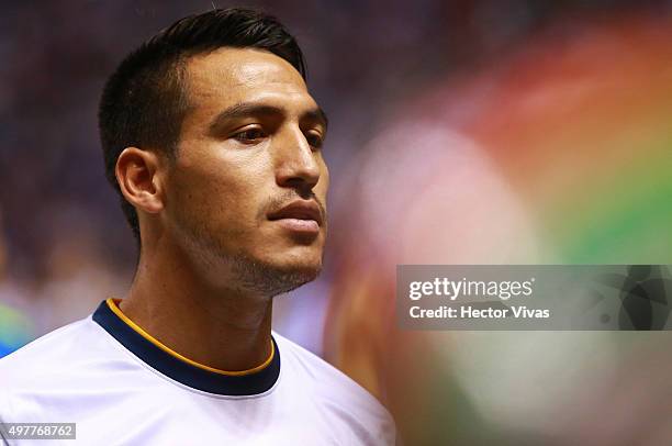 Fabian Monzon of Boca Juniors looks on prior the friendly match between Puebla and Boca Juniors at Cuauhtemoc Stadium on November 18, 2015 in Puebla,...