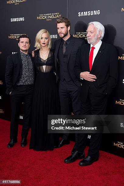 Actor Josh Hutcherson, Jennifer Lawrence, Liam Hemsworth and Donald Sutherland attend "The Hunger Games: Mockingjay- Part 2" New York premiere at AMC...