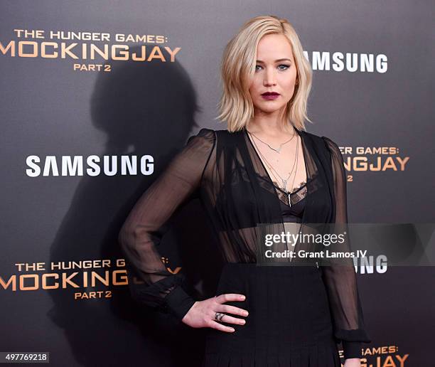 Jennifer Lawrence attends "The Hunger Games: Mockingjay - Part 2" premiere at AMC Loews Lincoln Square 13 theater on November 18, 2015 in New York...