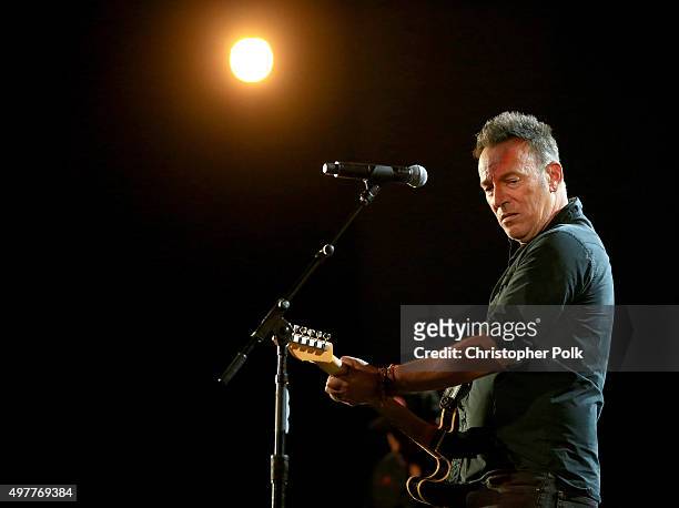 Recording artist Bruce Springsteen performs onstage at A+E Networks "Shining A Light" concert at The Shrine Auditorium on November 18, 2015 in Los...