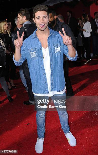 Recording Artist Jake Miller attends the premiere of Columbia Pictures' 'The Night Before' at The Theatre at the Ace Hotel on November 18, 2015 in...